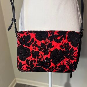 Vera Bradley Turn Lock Quilted Crossbody Bag - Red and Black